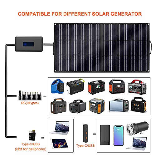Dexpole 100W Solar Panels Portable Foldable Solar Charger with Charge Controller, 4 Outputs Type-C/USB/DC for Most of Solar Generator Power Station/RV/Phone/Laptop/Tablet/Camera