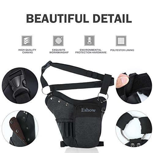 Eshow Beintasche Motorrad klein für Damen & Herren Schultertasche Bein Hüfttasche leicht wasserdicht Schwarz aus Canvas… – Bild 5