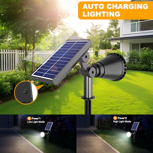 APOMAO Solar Spot Lights Outdoor, 36 LEDs 1000LM Adjustable Solar Lights Outdoor Waterproof, 2-in-1 Solar Powered Spotlights Landscape Lighting for Garden, Yard, Pathway- 4 Pack (Cool White)