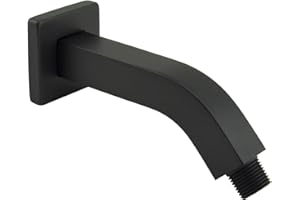 Aquaiaw Square Shower Arm and O-Ring Flange, 6 inch, Solid Brass, Both Soldered 1/2 NPT Tapered Threads, Matte Black Wall Mount Shower Arm Extension with Escutcheon, for Rainfall Shower Head Max. 10"