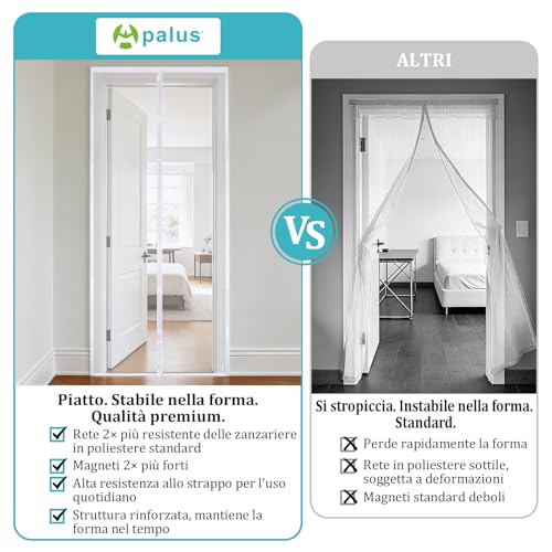Apalus VP Magnetic Mosquito Net for Balcony Doors, 100 x 240 cm, 2 x Stronger Than the Classic Model, Anti-Scratch for Cats, Stronger Magnets, Self-Adhesive Band, 3.8 cm Wide, Not Shortened