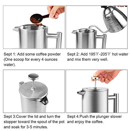 French Press Insulated Coffee Maker, ENLOY DoubleWall Stainless Steel