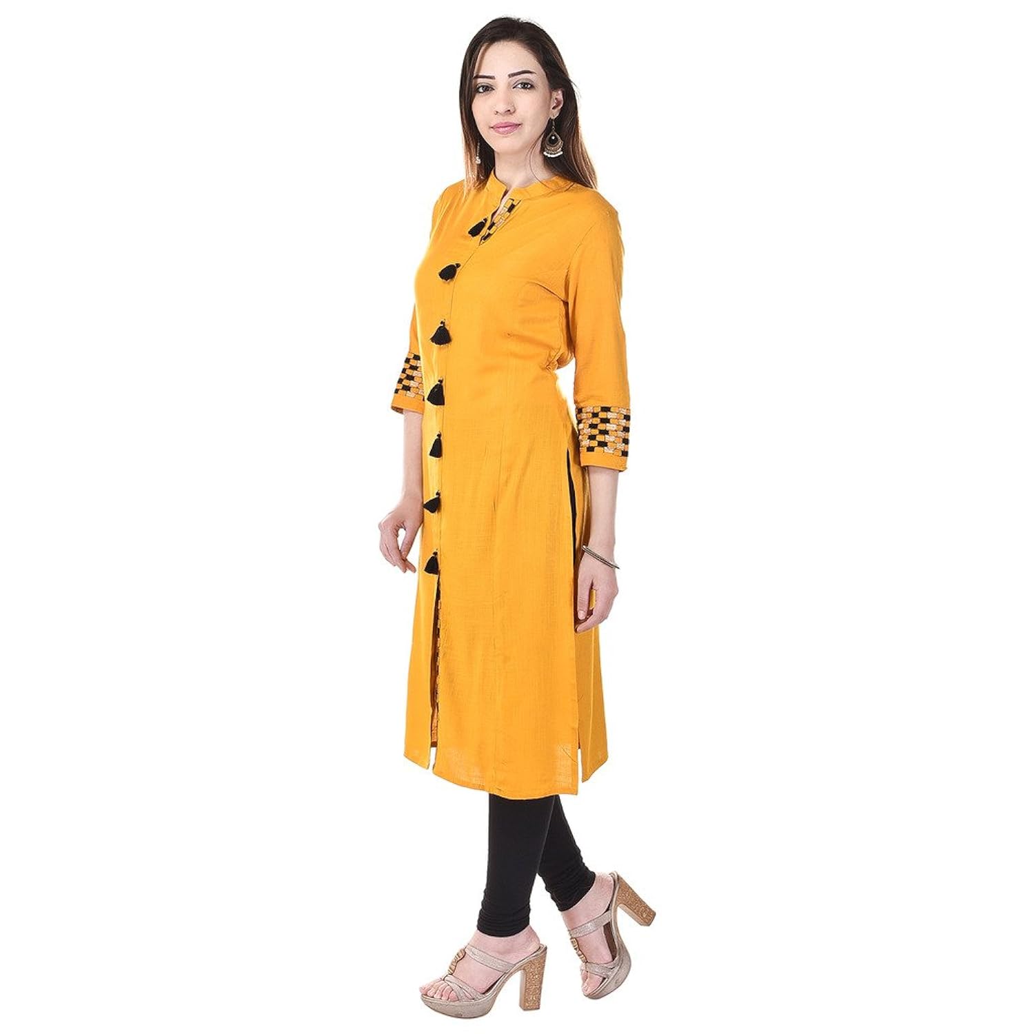 vaachi women's cotton embroidered kurti (vc022yellow_p)