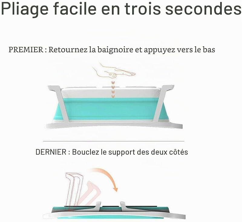 Baignoire Pliable Bébé, Baignoire Bebe sur Pied avec Coussin de Soutien de la Tête, Baignoire Pliante Bebe, Baignoire Bebe pour Douche et Bain, Baignoire de Voyage pour Enfant 0-3