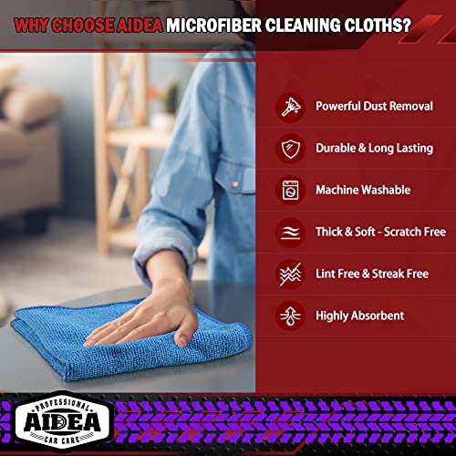 AIDEA Microfiber Cleaning Cloths50 Pack, Premium AllPurpose Car Cloth