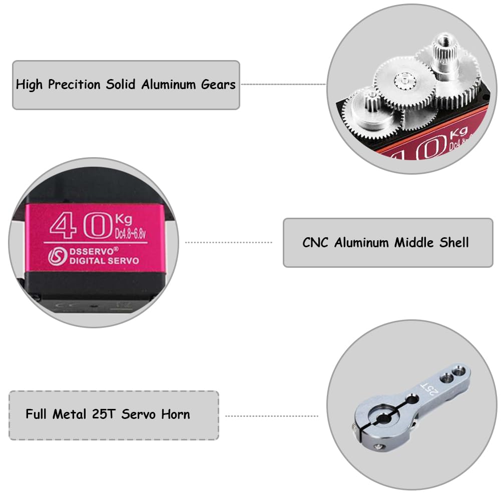 Stemedu 40KG Digital Servo High Speed Servo Motor 45 kg/cm.at (6.8V), Full Metal Gear Servo DS3240 for 1/8 1/10 1/12 Scale RC Boats and Cars (Control Angle 270°, Pack of 2)