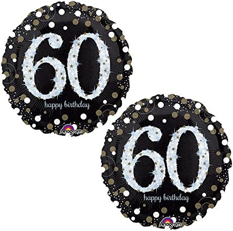 Happy 60th Birthday Party Foil 18" Balloons - Black, Gold and Silver (2 Pack)