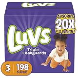 Diapers Size 3, 198 Count - Luvs Ultra Leakguards Disposable Baby Diapers, ONE MONTH SUPPLY (Packaging May Vary)