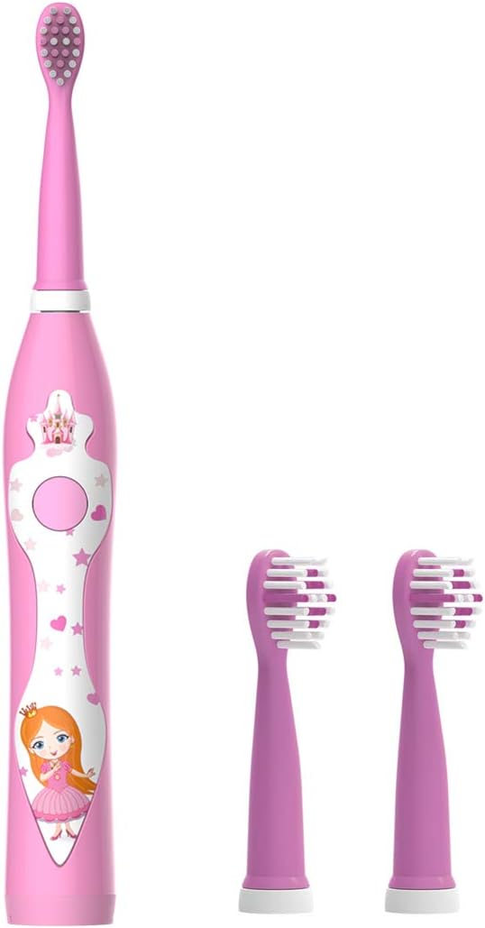 OJV Kids Sonic Electric Toothbrushes for Children, 3 Modes, 2-Min Timer, IPX7 Waterproof, 2 Brush Heads, 31000 Pulses, USB Rechargeable Smart Cartoon Toothbrush for Girls Age 3-12(8600, Pink)