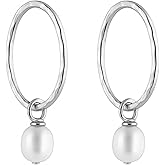 Serenity Sleepers 925 Solid Sterling Silver Faceted Sleeper Huggie Hoop Earrings For Women | Silver AAAA Quality Natural Freshwater Cultured Pearl Drop Dangle Charm Earring