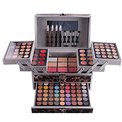 Pure Vie 132 Colors Carry All Trunk Pro Makeup Kit Including 94 Eyeshadow, 12 Concealer, 3 Pressed Powder, 12 Lip Gloss, 3 Blush, 8 Eyebrow Powder - Make Up Contouring Kit for Salon and Daily Use #N5