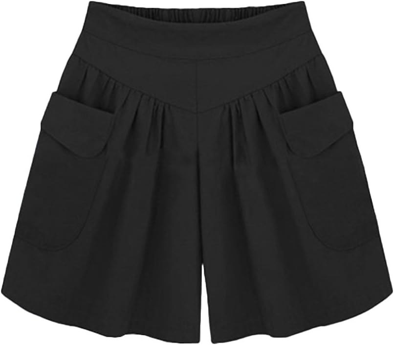 VERYCO Women Shorts Pleated Elastic High Waist Wide Leg Casual Shorts Pockets Plus Size