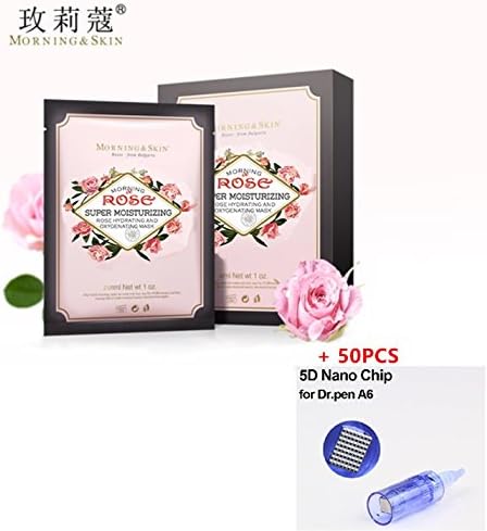 Morning Skin Super Moisturizing Bulgarian Damascus Rose Hydrating Oxygenated Face Masks 25ml x 6 Pieces/Box &amp; Dr. Pen A6 Cartridges 50PCS (Rose Face Masks + 5D Nano Cartridges, Blue)