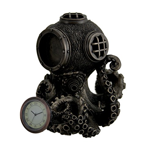 Resin Desk Clocks Bronze Finish Steampunk Octopus Diving Bell Clock Statue 6.25 X 6 X 5 Inches Bronze - Thumbnail 3