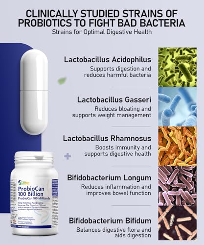 Allbe Probiotics for Men & Womens - 100 Billion CFU with 11 Strains, Lactobacillus, Acidophilus and L. Gasseri - Support Gut Health, Digestion, Weight Management and Bloating Relief - Pack of 2, 1 Per Day