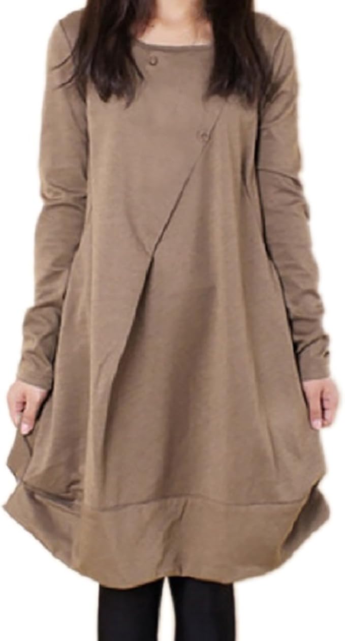 Amazon オユオマ チュニック ワンピース レディース バルーン スカート シンプル 無地 長袖 ゆったり 可愛い 暖かい 01 M ベージュ ワンピース チュニック 通販