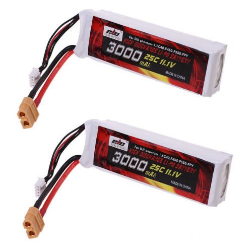 Jian Ya Na 3S 3000mAh 11.1V 3.0AH Lipo Replacement Battery 25C XT60 Plug for DJI Phantom 1 FC40 F450 F550 FPV 2 Packs