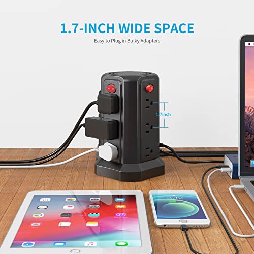 Power Strip Surge Protector Tower with 1800J Protection,12 AC Multiple Outlets Power Tower,6.5FT Extension Cord Flat Plug, for Smartphone Home Office Tablet Dorm Room