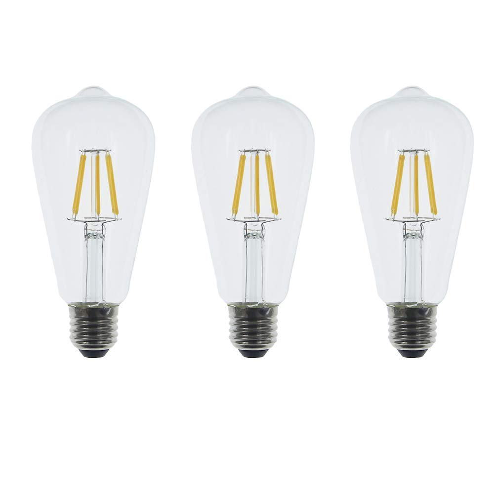 ZFQ 3-Pack Vintage LED Edison Bulbs 6W Equivalent 60 Watt LED Filament Light Bulb 600 Lumen 2700K Warm White ST64 Antique E27 Base for Decoration, AC 220-240V, Non Dimmable
