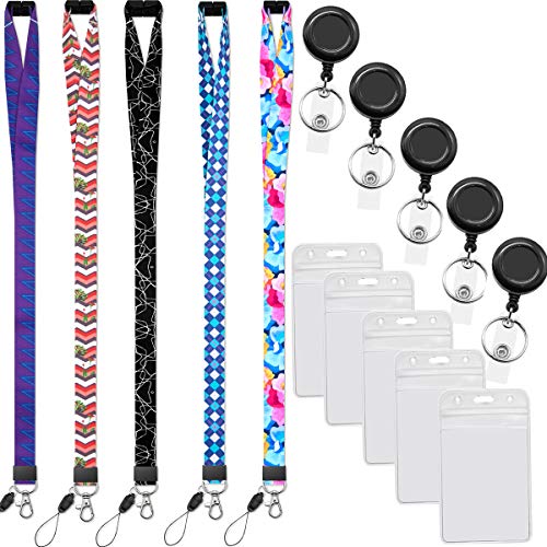 YOUOWO 5 pack Cruise Lanyard retractable with ID badges holder for ship card keys lanyards with Retractable Badge Reel clip for ID holder Breakaway lanyard Office Neck office lanyards with reel holder
