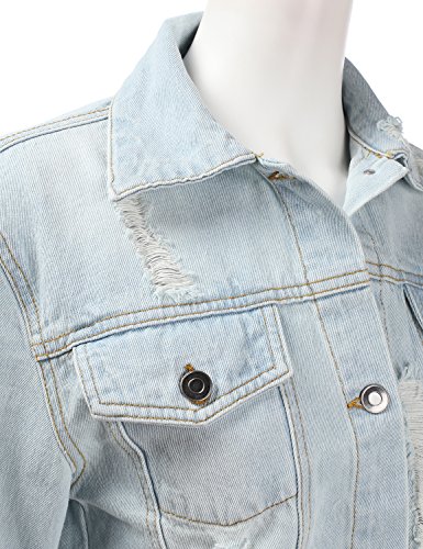 DRESSIS Womens Vintage Button Down Destroyed Cropped Denim Jacket LightBlue S - Thumbnail 3