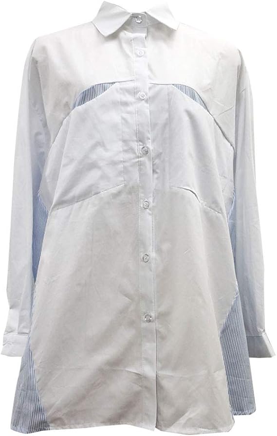 Amazon ストライプ柄 シャツ ロング レディース 長袖 春 シャツ ロング アシンメトリー ストライプ シャツ レディース ゆったりシャツ レディース 長袖 シャツ レディース ストライプ シャツ Blch1586 ブルー シャツ ブラウス 通販