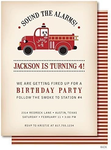 Vintage Fire Truck Birthday Invitations