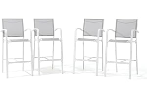 OC Orange-Casual Outdoor Bar Stool Set of 4, All-Weather Aluminum Textile Fabric High Top Patio Dining Chair, Counter Height Metal Barstool High Back Armchair, for Backyard, Porch, Balcony, White