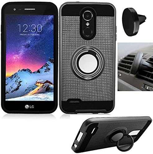 Phone Case for LG Zone-4 (5" sceen Display) / LG Rebel-3 / LG Aristo-2 X210 / LG Tribute Dynasty Air Vent Magnetic Car Holder with Textured Dual-Layered Cover (Ring-Stand Gray with Magnetic Holder)
