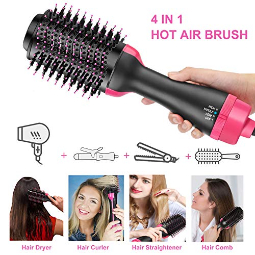Hair Dryer Brush, One Step Hot Air Brush, Hair Volumizer Curler Straightener Styler, Salon Negative Ion Ceramic Electric Blow Comb