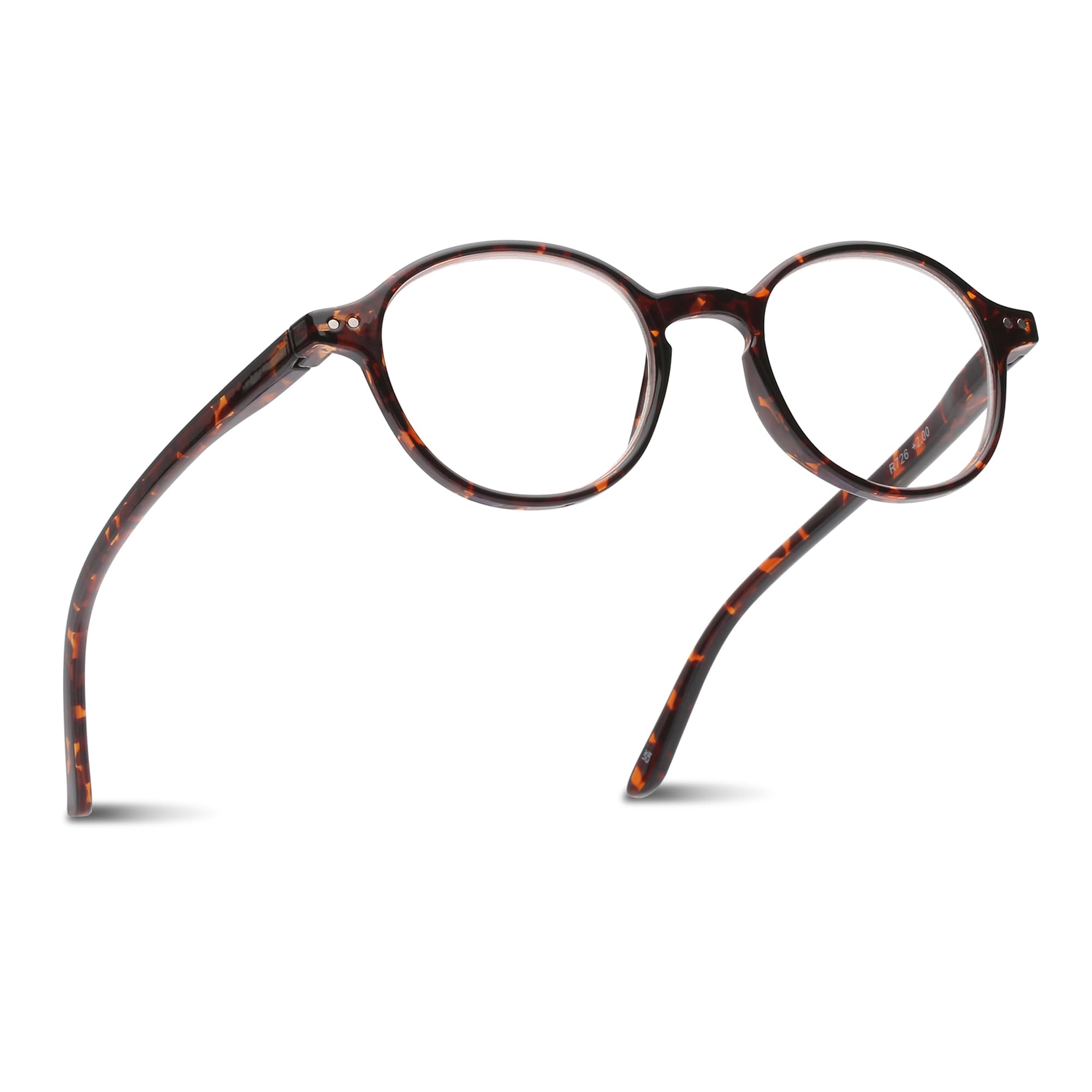 Photo 1 of 2SeeLife Small Round Reading Glasses for Men & Women – Narrow-Medium Fit, Sturdy Frame, Spring Hinges, Premium Retro Readers, Brown Tortoise, +1.25