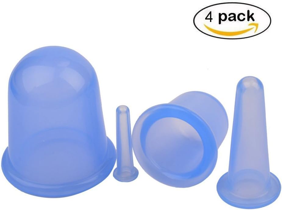 KALLOE Cupping Therapy Set, 4pcs Anti Cellulite Anti-aging Silicone Facial Body Massage Suction Cups for Body Detoxification, Joint and Muscle Soreness Relief, Cellulite Treatment, Pain Relief - Blue
