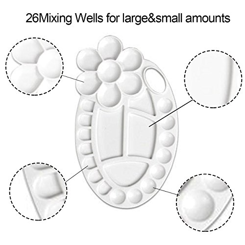 Magicdo 4 Pcs Paint Tray Palettes Plastic with Thumb Hole, White (5-3/8" x 9-1/2", 26 Wells) - Thumbnail 3