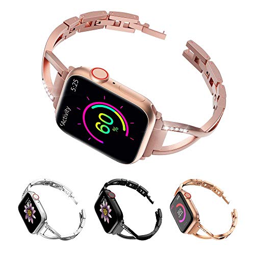 Marge Plus Compatible with Apple Watch Band 38mm 40mm with Case, Women Bling Wristband for iWatch Series 5 4 3 2 1 Metal Stylish Strap, Rose Gold