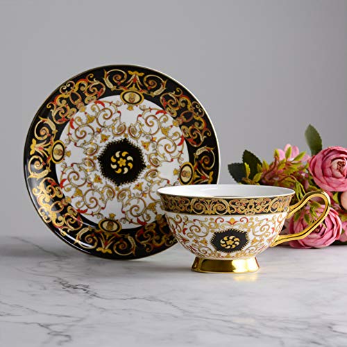 ACOOME Tea Cup and Saucer Set-6.8oz Bone China Northern Europe Romantic Style Teacup Fine Dining and Table Decor