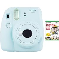 Fujifilm instax Mini 9 Instant Camera (Ice Blue) with Film Twin Pack Bundle (2 Items)