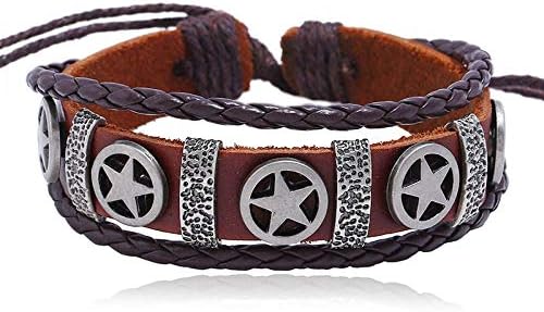 SHOUZ Jewelry Alloy Pentagram Bracelet Braided Ancient Silver Cross Leather Bracelet