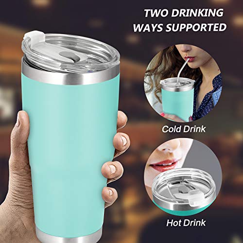 30oz Tumbler, 2 Packs Stainless Steel Double Wall Vacuum Insulated Tumbler Travel Mug With 8Pcs Reusable Straw, 2Pcs Slider Lid, 2Pcs Cleaning Brush, 2Pcs Handles (Black + Green) - Thumbnail 3