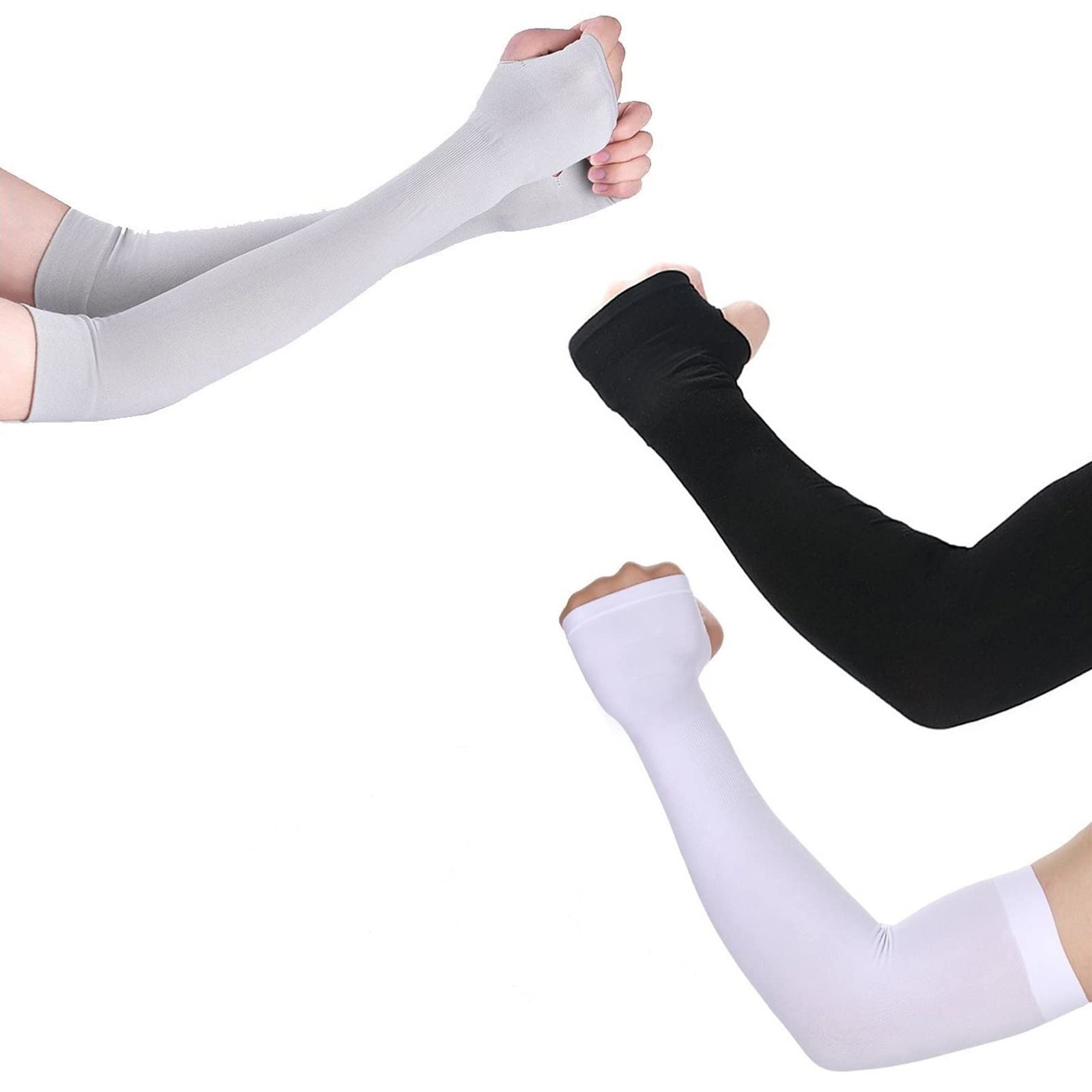 EZVING Women Men Compression Gloves UV Protection Black 3 Pairs Black+White+Grey, Black + white + grey