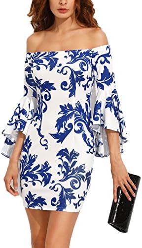 Women's Off The Shoulder Floral Print Casual Dress (M, Style 1)