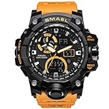 Richermall Men's Sports Analog Quartz Watch Dual Display Waterproof Digital Watches with LED Backlight relogio masculino (Orange black)