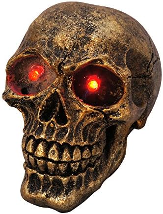 Light-up Halloween Skull Figurines with Red LED Eyes Halloween Decoration (Gold)