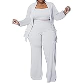 IyMoo Women Plus Size Pants Suits 3 Piece Set Long Sleeve Blazer Pants Suit Sets Dressy Business Casual Office Work Outfits