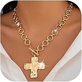 Kprusoian Chunky Cross Necklace for Women,Large Cross Pendant Necklace Statement Thick Chain Necklace Vintage Toggle Clasp Necklace Trendy Jewelry