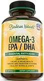 Omega 3 EPA DHA Supplement. 2000mg Omega 3 Fish Oil. Supports Heart & Brain Health. Promotes Healthy Bones & Joints. Essential Fatty Acids. No Fishy Aftertaste Non-GMO, Made in USA