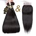 QTHAIR 14A Brazilian Virgin Hair Straight Human Hair 3 Bundles with Lace Closure(18