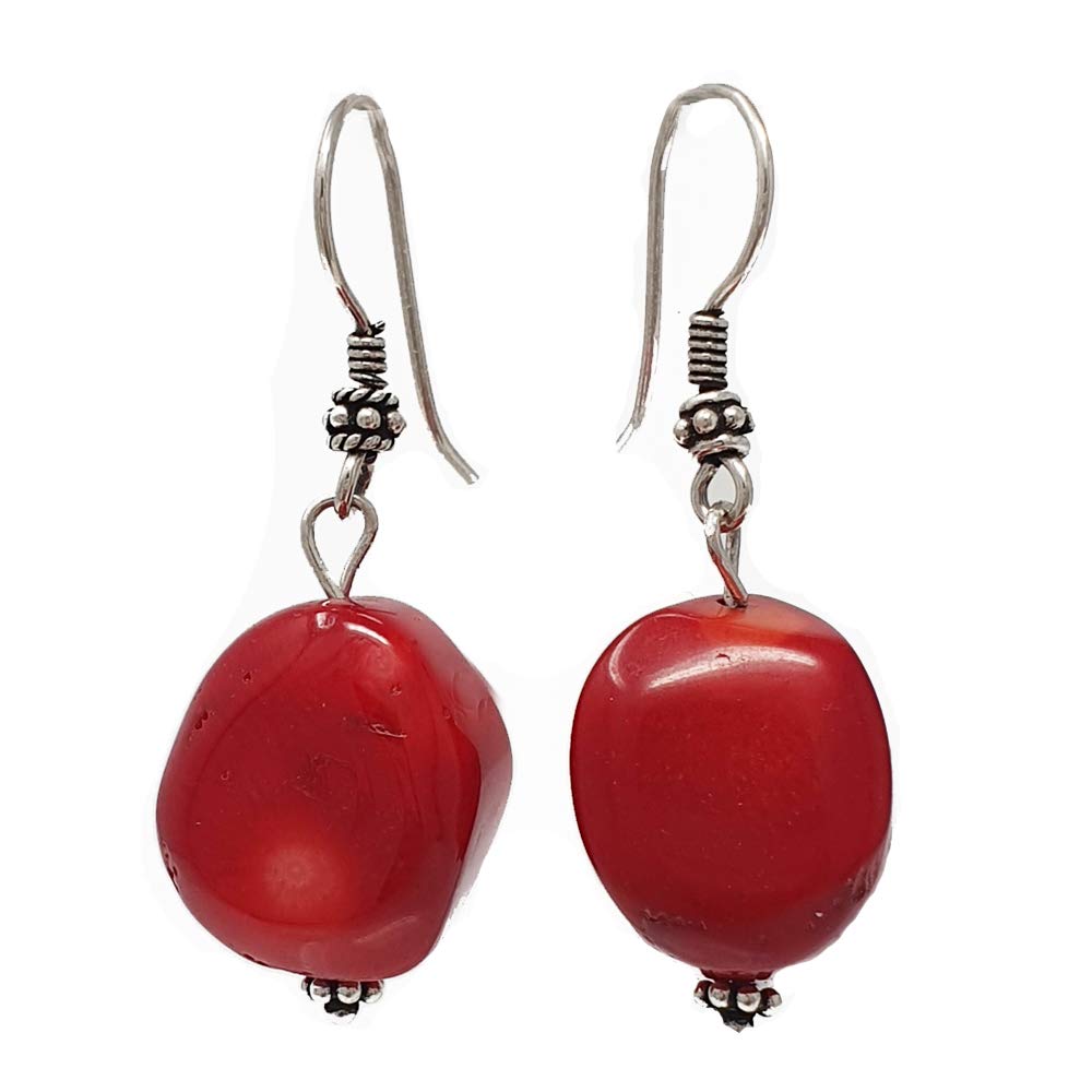 TreasureBay Stunning Natural Red Coral Dangle Drop Earrings, Pierced Earrings Made With Sterling Silver