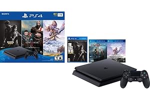 SONY Flagship Play Station 4 1TB HDD Only on Playstation PS4 Console Slim Bundle with Three Games: The Last of Us, God of War, Horizon Zero Dawn 1TB HDD Dualshock 4 Wireless Controller -Jet Black