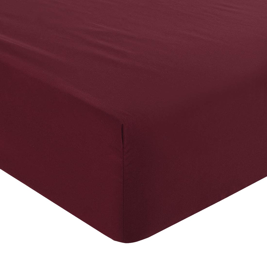 PiccoCasa Solid Fitted Sheet, Bed Mattress Protector, Wrinkle, 110GSM Soft Brushed Polyester Microfiber Bed Sheet with 16" Deep Burgundy King