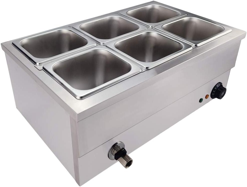 TAIMIKO Commercial Electric Food Warmer Stainless Steel Bain Marie Buffet Food Warmer Steam Table for Catering and Restaurants Wet Well Wet Heat 1500W (6x 1/6 GN Pans) - Image 4